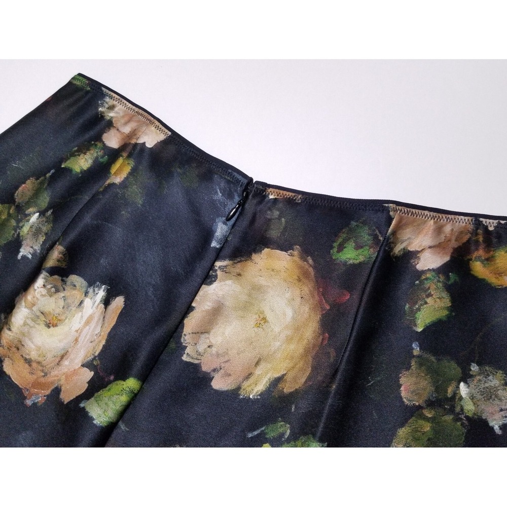Vince Painted Rose Silk Satin Slip Midi Skirt Floral Black NWT Size 2 10 $295 - Picture 11 of 16
